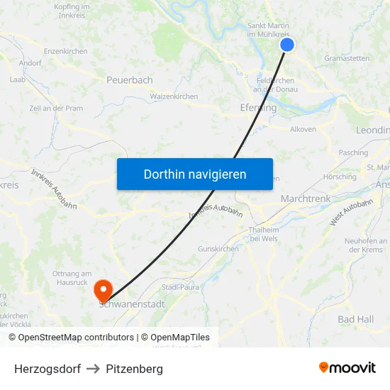 Herzogsdorf to Pitzenberg map