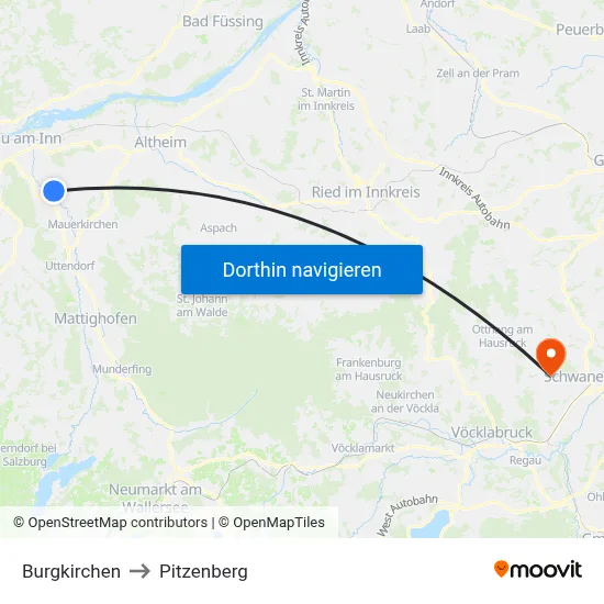 Burgkirchen to Pitzenberg map