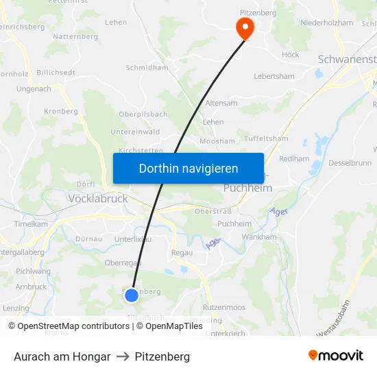 Aurach am Hongar to Pitzenberg map