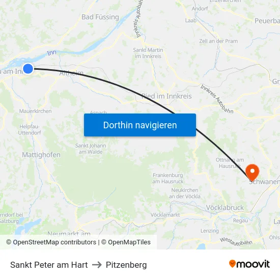 Sankt Peter am Hart to Pitzenberg map