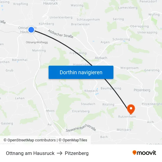 Ottnang am Hausruck to Pitzenberg map