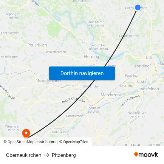 Oberneukirchen to Pitzenberg map