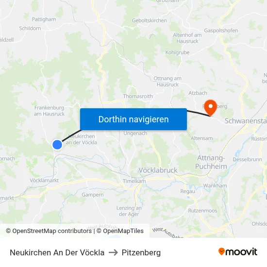 Neukirchen An Der Vöckla to Pitzenberg map