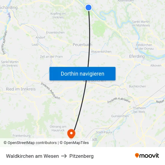 Waldkirchen am Wesen to Pitzenberg map