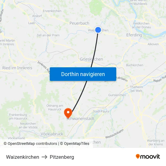 Waizenkirchen to Pitzenberg map