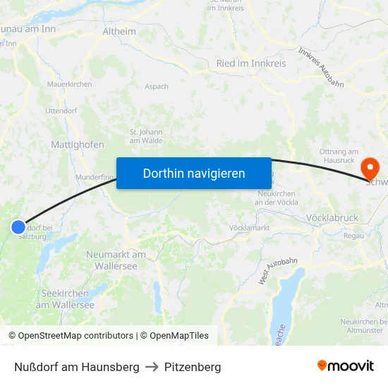 Nußdorf am Haunsberg to Pitzenberg map