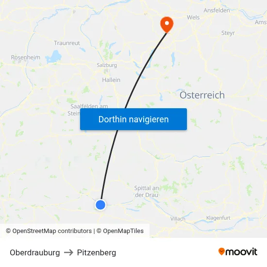 Oberdrauburg to Pitzenberg map