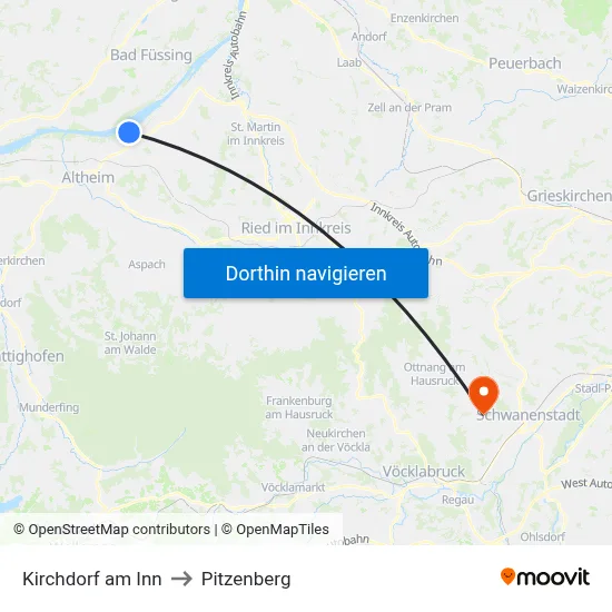 Kirchdorf am Inn to Pitzenberg map