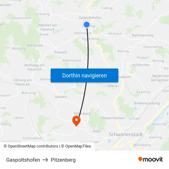 Gaspoltshofen to Pitzenberg map