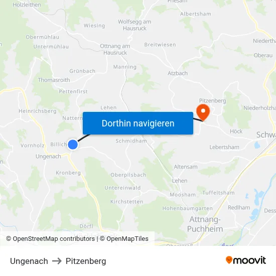 Ungenach to Pitzenberg map