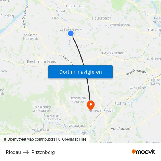 Riedau to Pitzenberg map