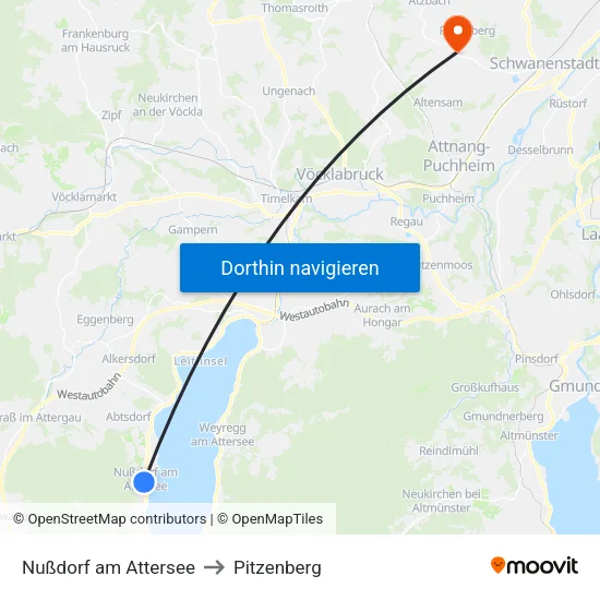 Nußdorf am Attersee to Pitzenberg map