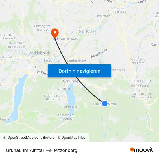 Grünau Im Almtal to Pitzenberg map