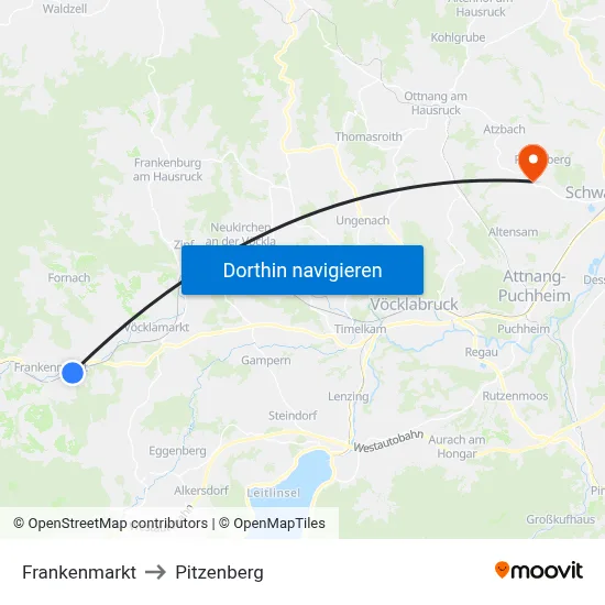 Frankenmarkt to Pitzenberg map