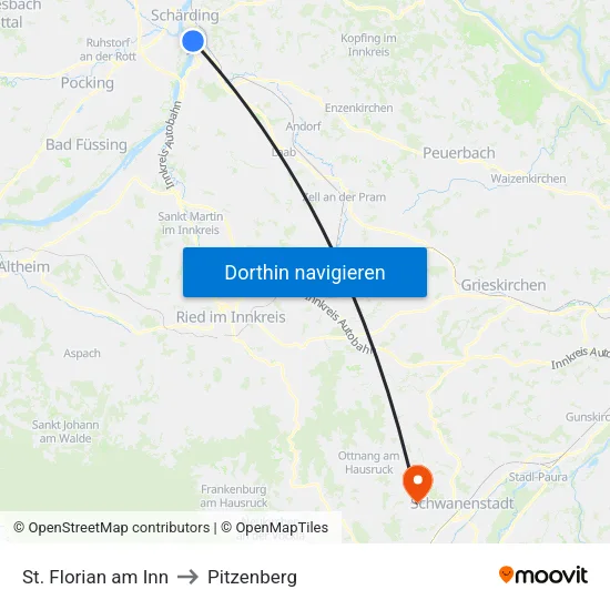 St. Florian am Inn to Pitzenberg map