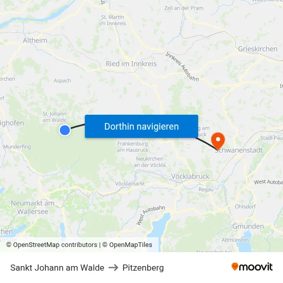 Sankt Johann am Walde to Pitzenberg map