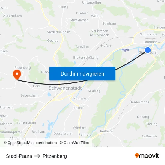Stadl-Paura to Pitzenberg map