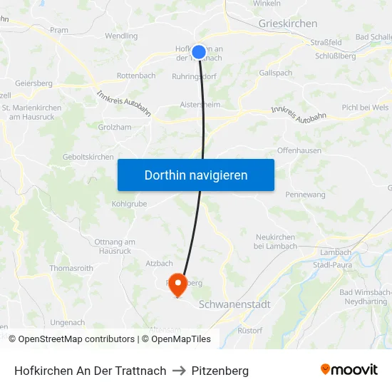 Hofkirchen An Der Trattnach to Pitzenberg map