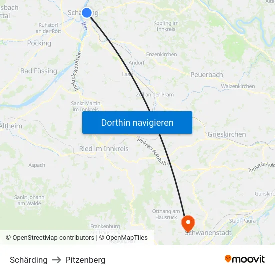 Schärding to Pitzenberg map
