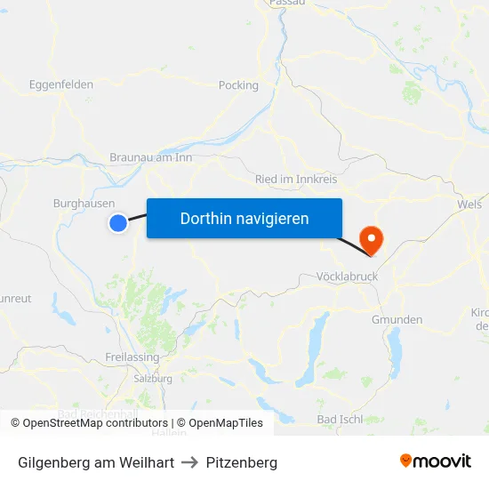 Gilgenberg am Weilhart to Pitzenberg map