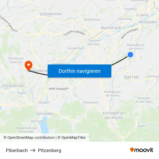 Piberbach to Pitzenberg map