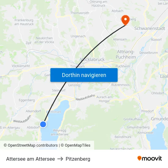 Attersee am Attersee to Pitzenberg map