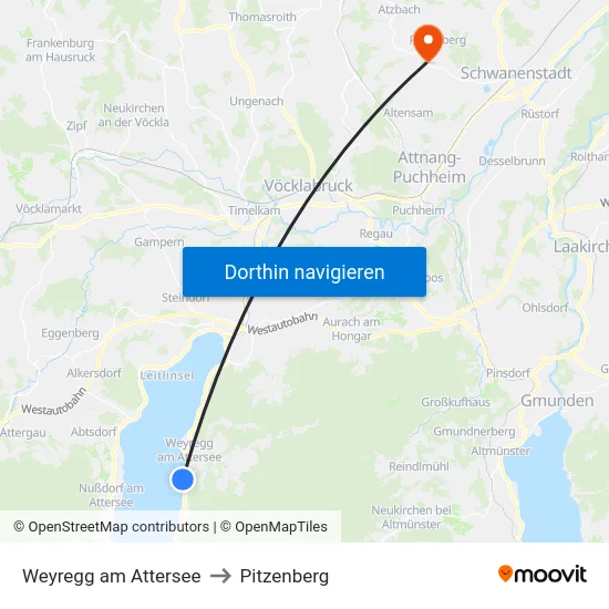 Weyregg am Attersee to Pitzenberg map