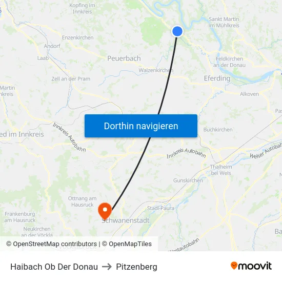 Haibach Ob Der Donau to Pitzenberg map