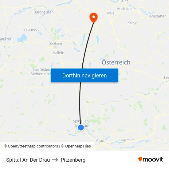 Spittal An Der Drau to Pitzenberg map