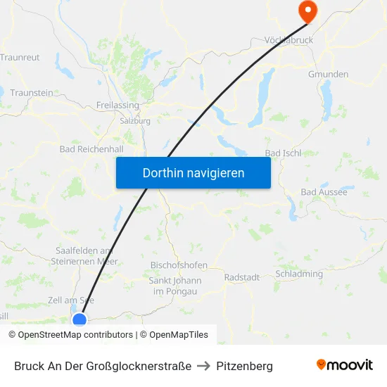 Bruck An Der Großglocknerstraße to Pitzenberg map
