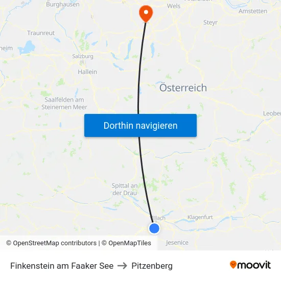 Finkenstein am Faaker See to Pitzenberg map