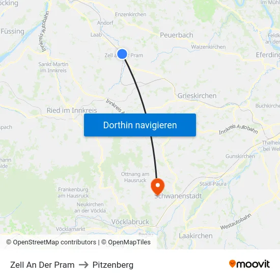 Zell An Der Pram to Pitzenberg map