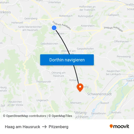 Haag am Hausruck to Pitzenberg map