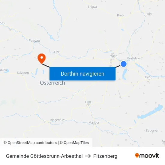 Gemeinde Göttlesbrunn-Arbesthal to Pitzenberg map