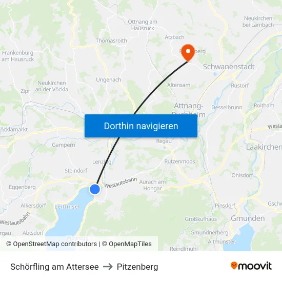 Schörfling am Attersee to Pitzenberg map