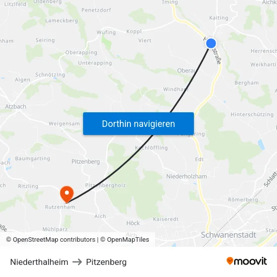Niederthalheim to Pitzenberg map