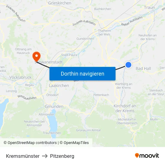 Kremsmünster to Pitzenberg map