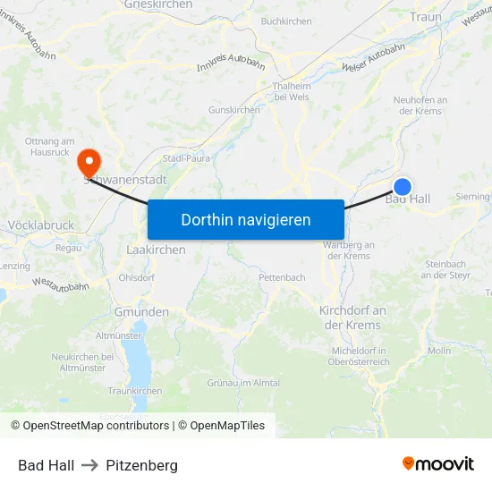 Bad Hall to Pitzenberg map