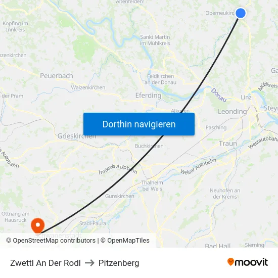 Zwettl An Der Rodl to Pitzenberg map