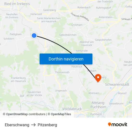Eberschwang to Pitzenberg map