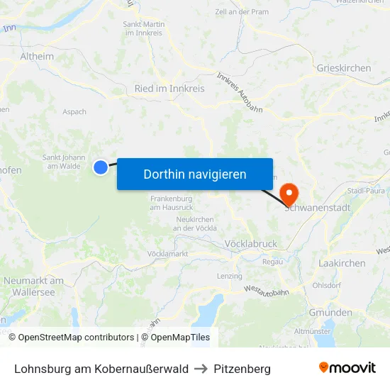 Lohnsburg am Kobernaußerwald to Pitzenberg map