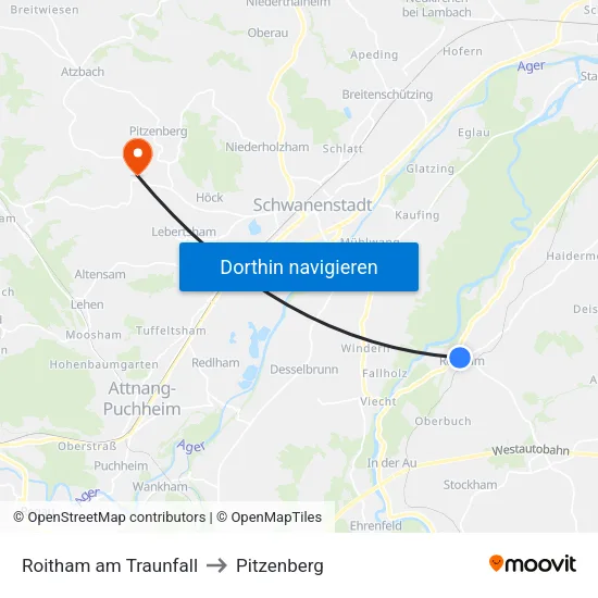 Roitham am Traunfall to Pitzenberg map