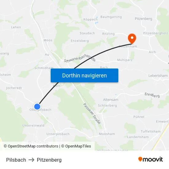 Pilsbach to Pitzenberg map