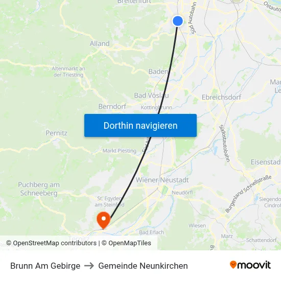 Brunn Am Gebirge to Gemeinde Neunkirchen map