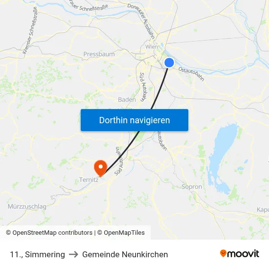 11., Simmering to Gemeinde Neunkirchen map