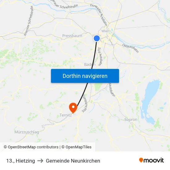 13., Hietzing to Gemeinde Neunkirchen map