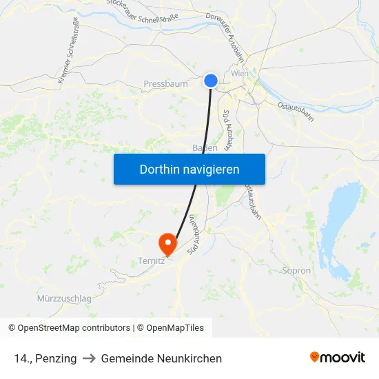 14., Penzing to Gemeinde Neunkirchen map