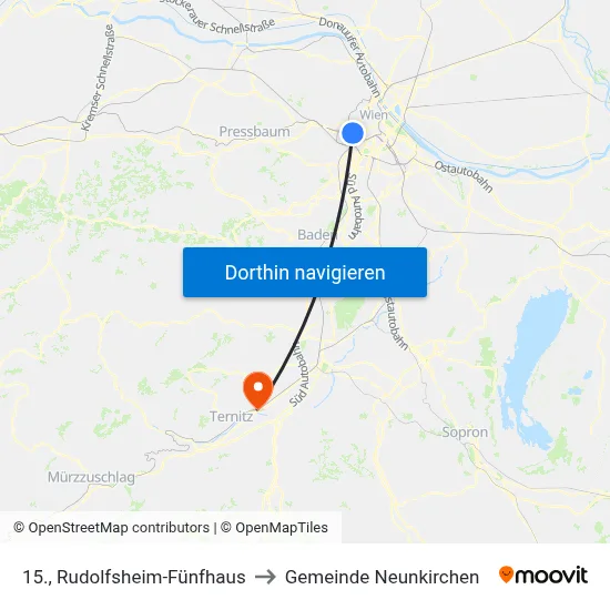 15., Rudolfsheim-Fünfhaus to Gemeinde Neunkirchen map