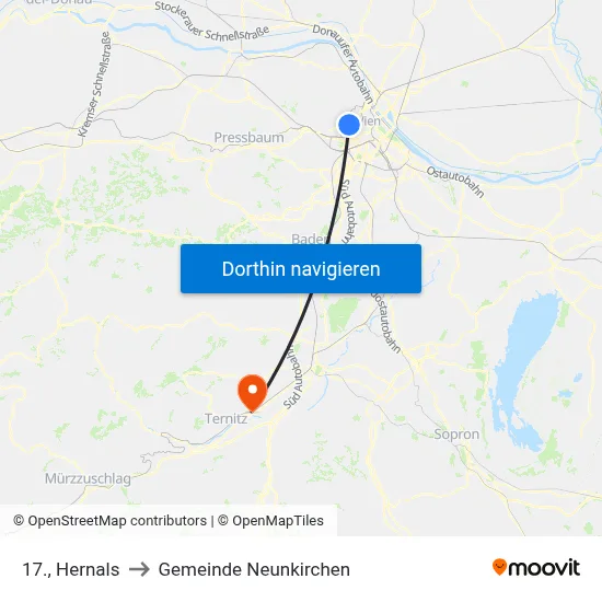 17., Hernals to Gemeinde Neunkirchen map