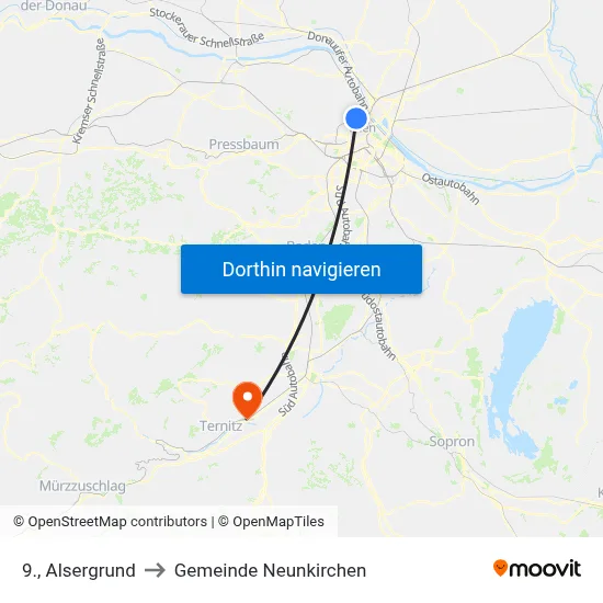 9., Alsergrund to Gemeinde Neunkirchen map